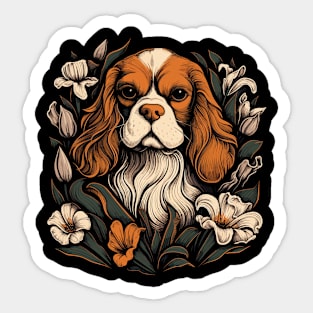 King Charles Spaniel with lilies illustration Sticker